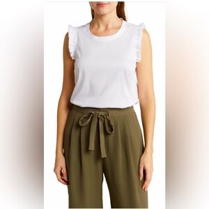 DR2 by Daniel Rainn White Cotton Ruffle Tank Top Blouse, Size Medium, NEW
